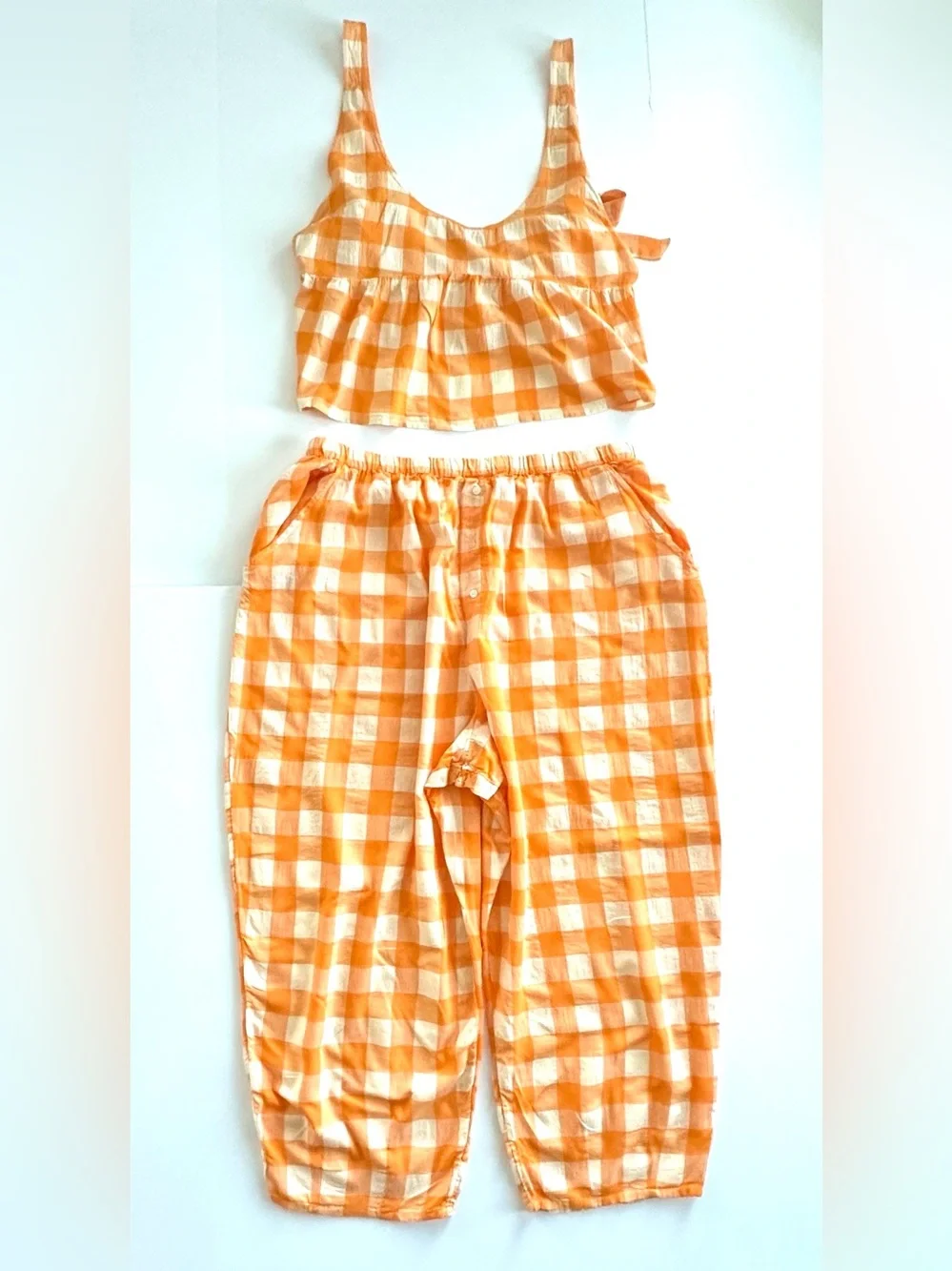 ✨Set✨LyreBird by Anthropologie Swing Tank & Barrel Boxer Pants Marigold Gingham - Picture 5 of 16